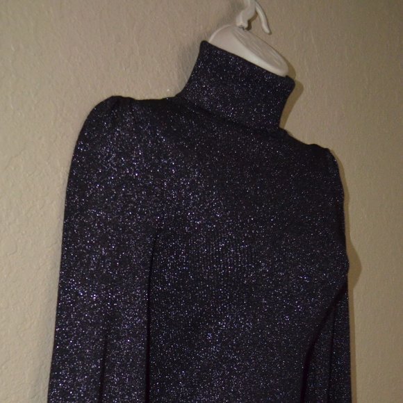 Sz XS A.L.C. Black Purple Metallic Shiny Puff Long Sleeve Turtleneck Sweater - Picture 5 of 8